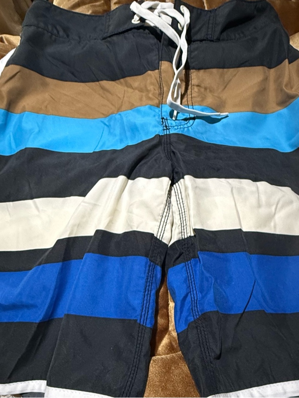 American Eagle Outfitters Men’s Striped Swim Trunks in Black, Blue, Brown, White